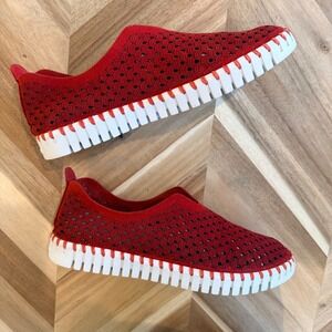 Ilse Jacobsen Tulip 139 Red Laser Cut Slip On Sneakers Womens Size 38 Minimalis